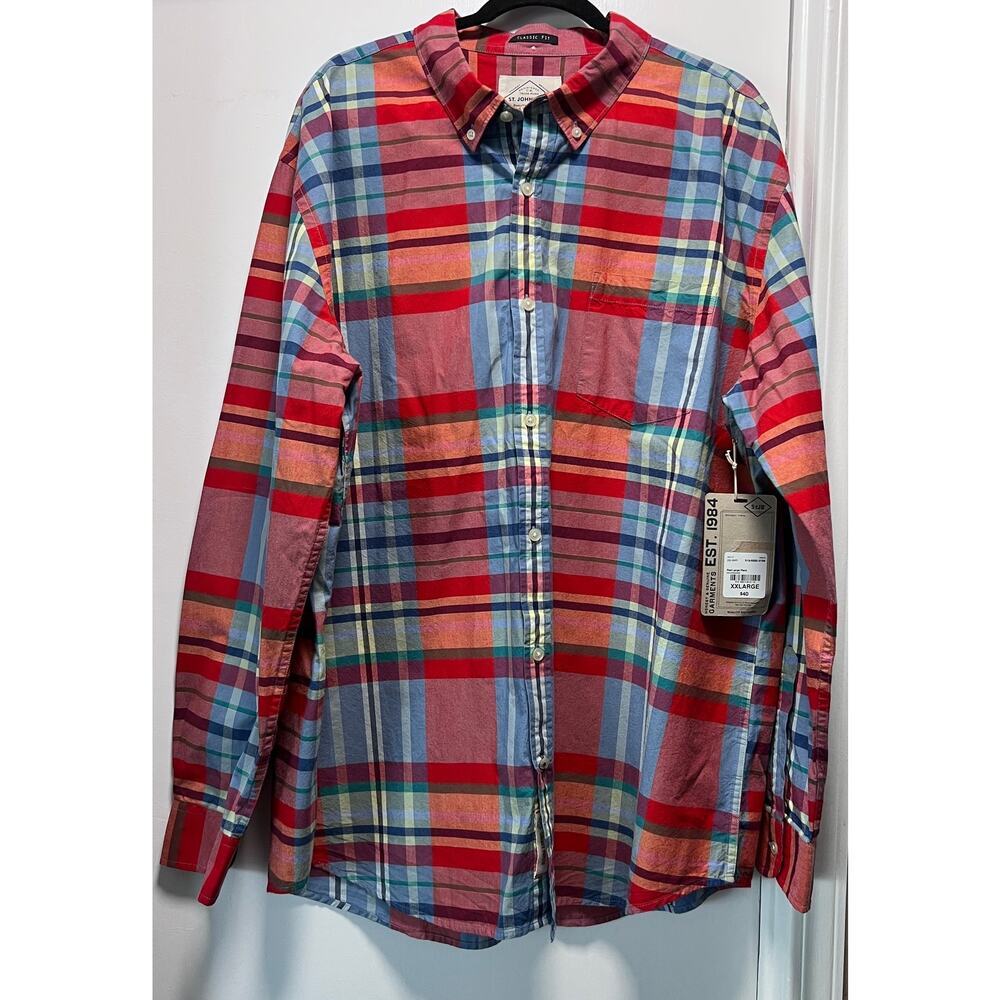 ✨St. John’s Bay Men’s XXL Plaid Button Down Shirt Multicolor Classic Fit
